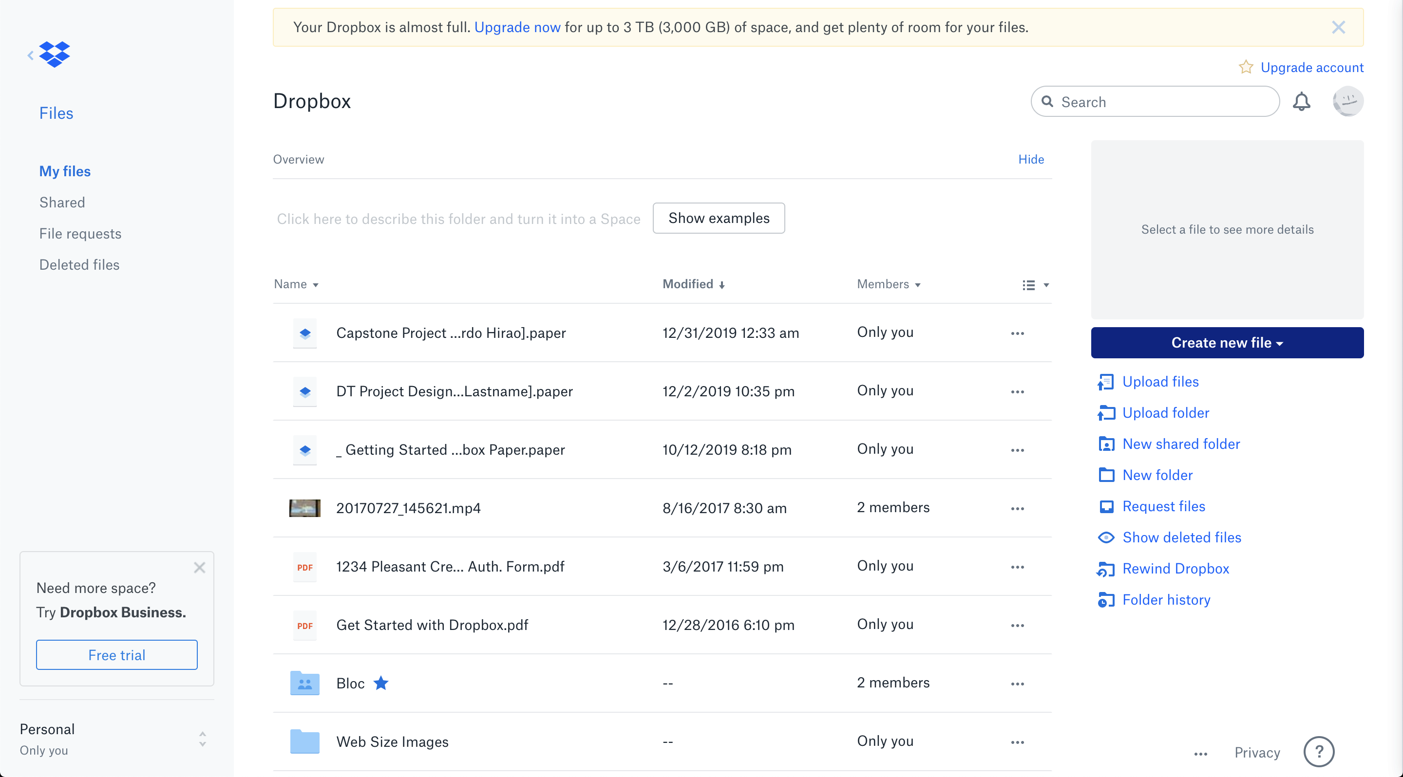 Dropbox Dashboard