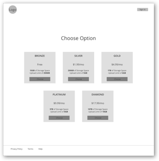 Plans Page Wireframe