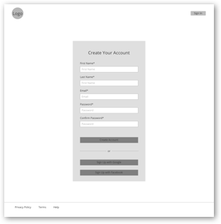 Sign Up Page Wireframe